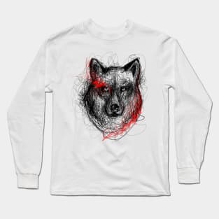 Bloodlusted Wolf Scribbled Print Design Long Sleeve T-Shirt